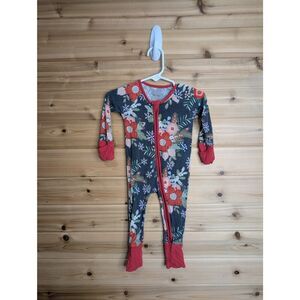 Little Sleepies Convertible Sleeper Christmas Black Floral  0-3 Month